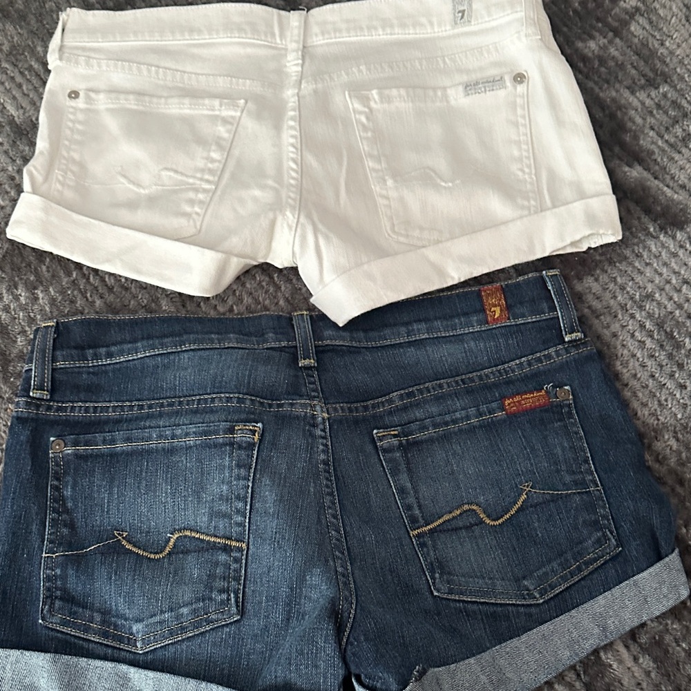 7 For All Mankind White and Dark Blue Jean Shorts